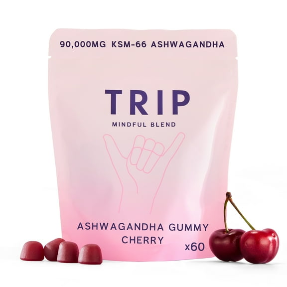 TRIP Ashwagandha Gummies with Vitamin D, B12 & B6, Stress Support Supplement, Non-GMO, Cherry Flavor, 60 Count