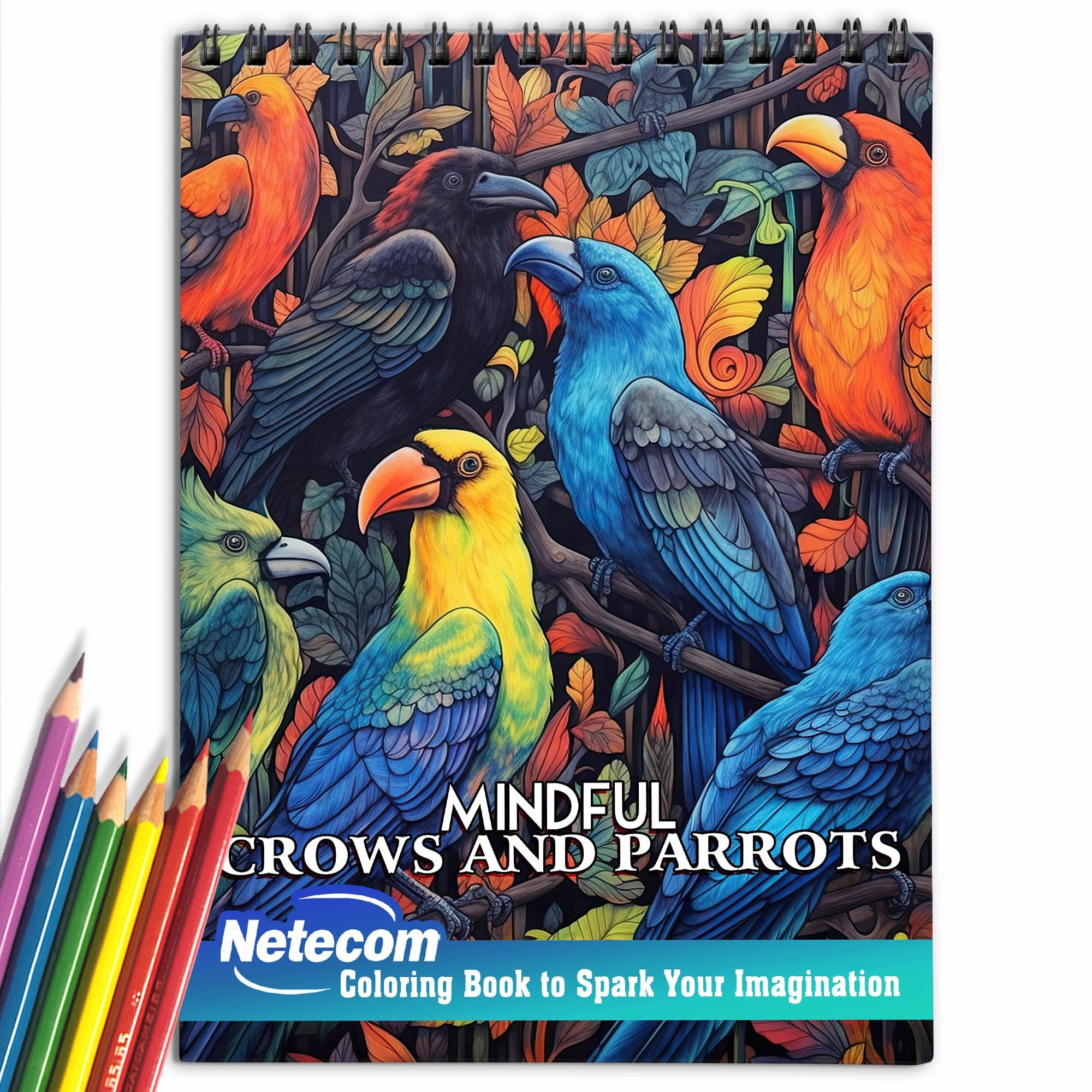 Mindful Crows And Parrots Spiral Bound Coloring Book: Parrots And Crows Design for Adult ...