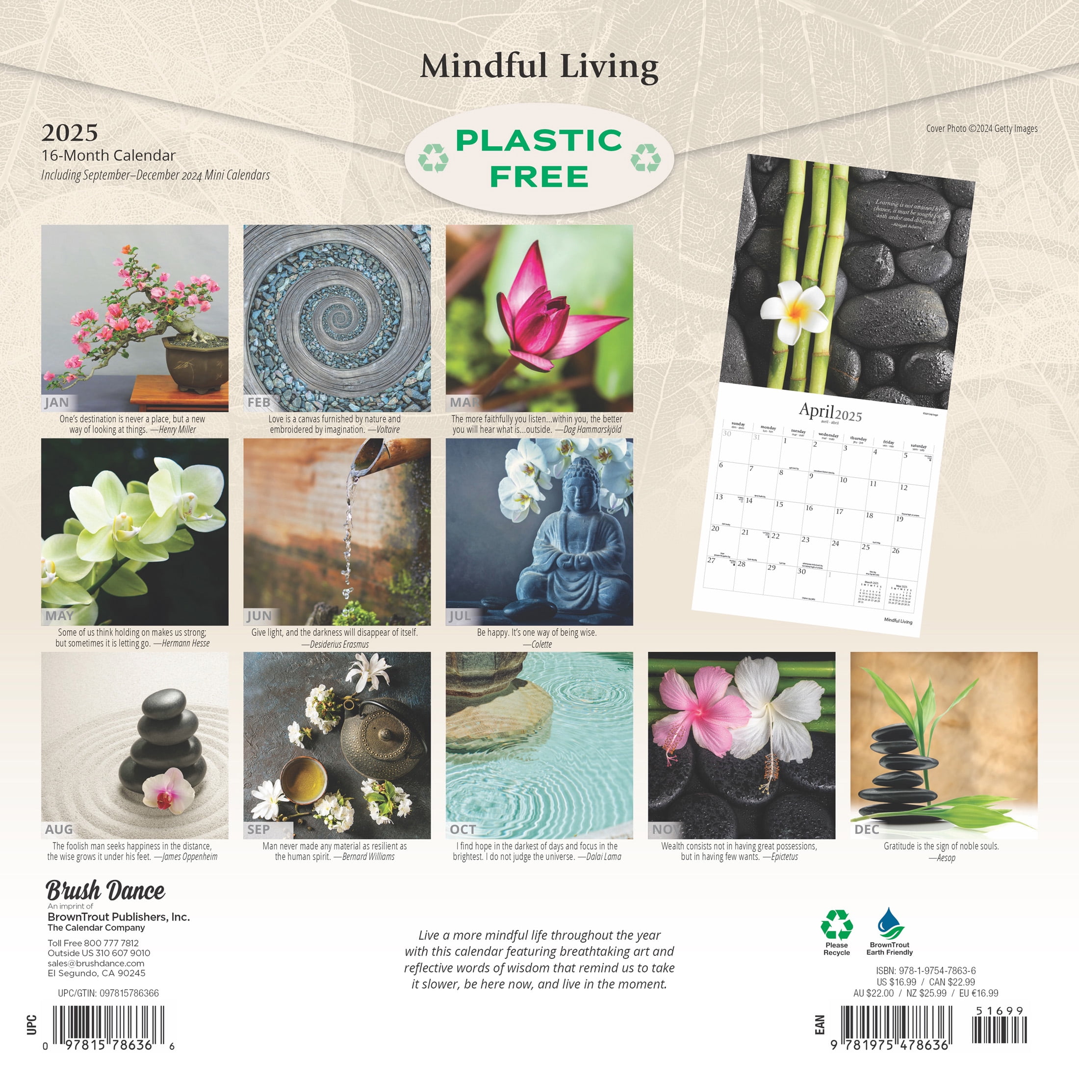 Mindful Living 2025 12 X 24 Inch Monthly Square Wall Calendar Plastic