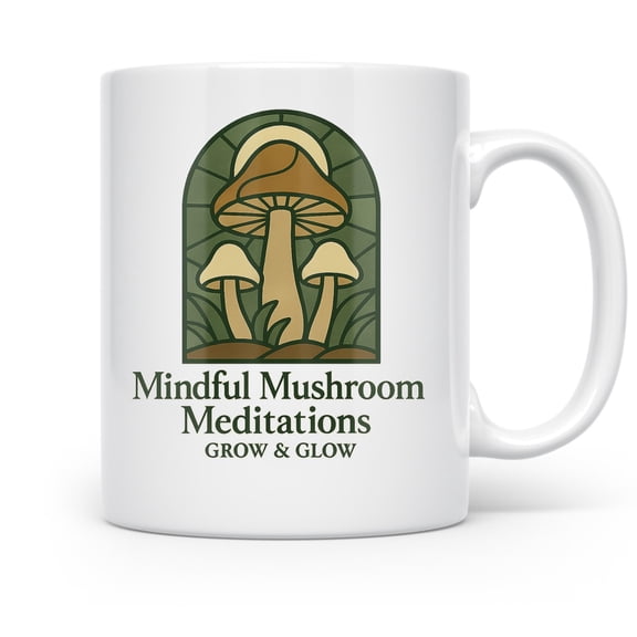 Mindful Mushroom 11 oz Coffee Mug - Woodland Kitchen Decor White Ceramic