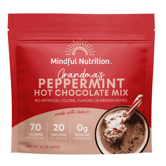 Mindful Nutrition Grandmas Peppermint Hot Chocolate Cocoa Mix Powder 20 Servings - Size 1 Scoop (17g) 12oz
