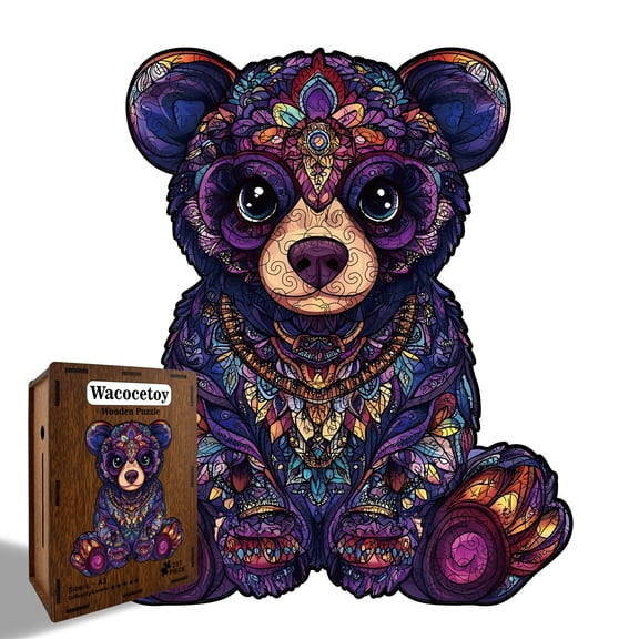 Mindful Zen-Bear Wood Puzzle: Complex Irregular Jigsaw with Hidden Forest Fragments for Deep Relaxation and Digital Detox, High-Performance Mental Vitality Gift