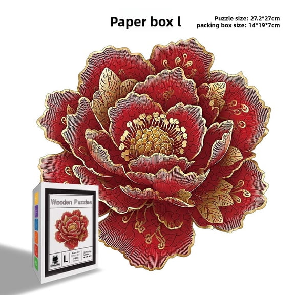 Mindful Zen-Bloom Wood Puzzle for Adults, Complex Irregular Peony Jigsaw with Hidden Shards for Deep Relaxation and Digital Detox, High-Performance Mental Vitality Gift