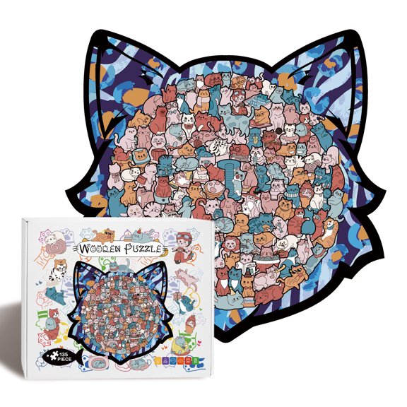 Mindful Zen-Cat Jigsaw Wood Puzzle for Adults, Complex Irregular Fragment Set with Hidden Surprises for Deep Relaxation and Digital Detox, High-Performance Art Gift