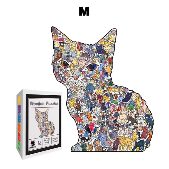 Mindful Zen-Cat Wood Puzzle for Adults, Complex Irregular "Hundred Kittens" Jigsaw with Hidden Fragments for Deep Relaxation, High-Performance Mental Vitality Gift