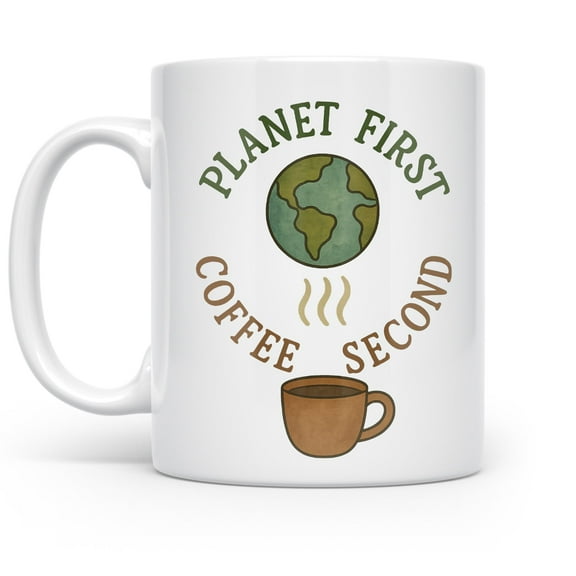 Mindful Earth 11 oz Coffee Mug - Hand Painted Globe White Ceramic Gift