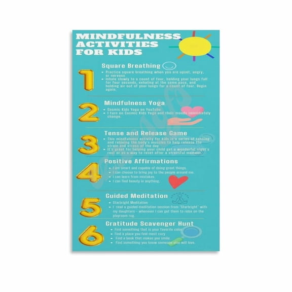 Mindfulness Activities for Kids Poster Children Mental Health Wall Art Canvas Painting for Living Room Bedroom Decor