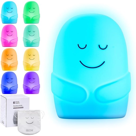 Mindfulness Guided Breathing Exercises, Nightlight Mode, Guided Daily Visual Relaxation and Restful Sleep for Kids or Adults, Color Changing Nightlight