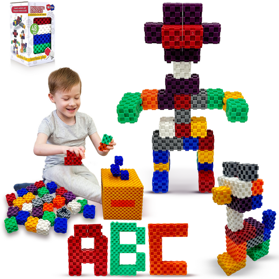 Mindoys Building Block Toy for Kids - 48 Pieces - Educational and Creative Stacking Toy (Ages 3-12)