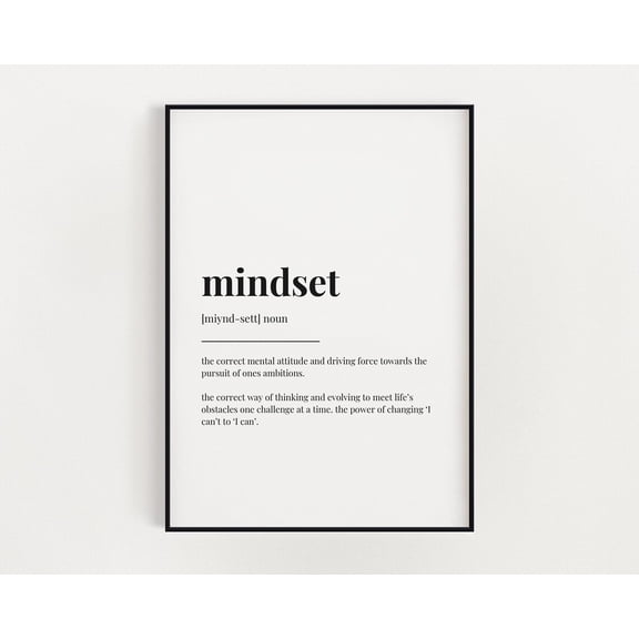 Mindset Definition Meaning, Wall Art, Motivational Print, Print Home Decor #3011, Unframed Canvas Size 12x18