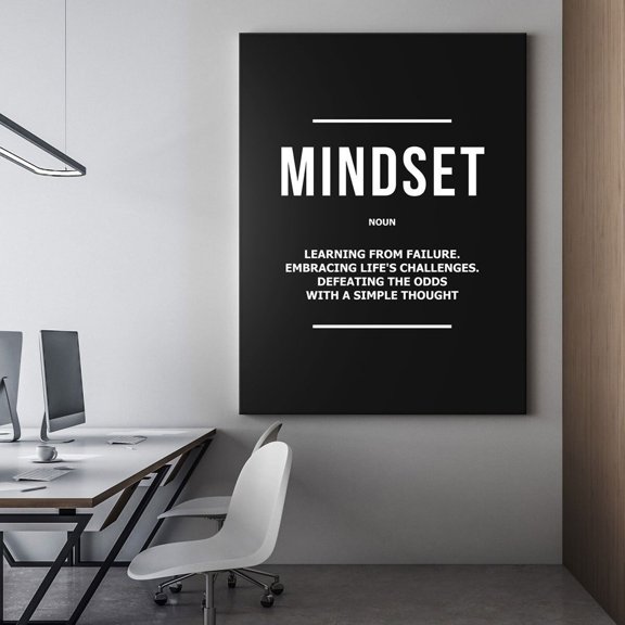 Mindset Definition Wall Art, Minimal Motivational Quote Poster, Office Decor Poster, Black White Inspirational Art Home Decor, 12x18 UNFRAMED