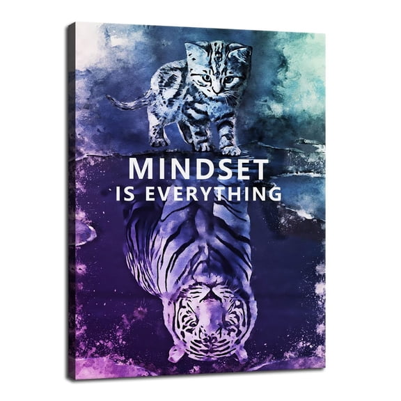 Mindset is Everything Cat and Tiger Canvas Wall Art Pictures Print Wall Art Inspirational Poster Picture Wall Painting Modern Abstract Motivational Artwork Decor poster