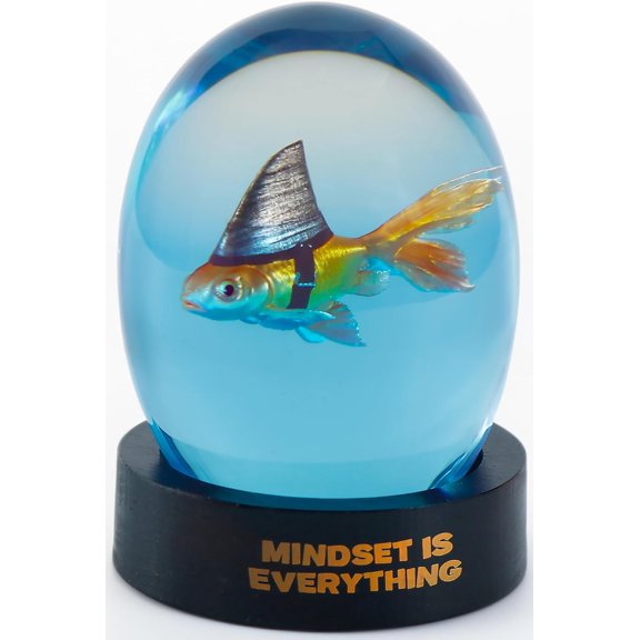 Mindset is Everything Shark Goldfish Decorative Desk and Shelf Accessory - Inspirational Uplifting Self-Improvement Positive Quote - Home or Office Decor Original Design Paperweight