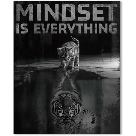 Mindset Is Everything Wall Prints Vintage Wall Art Posters Cat and Tiger Poster Prints for DIY Walls Cat Reflection for DIY Living Room Artwork Aesthetic Posters Bedroom Unframed