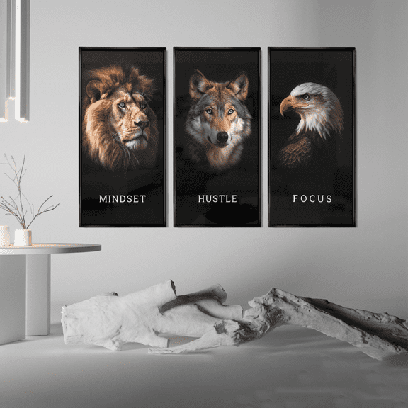 Mindset Hustle Focus Entrepreneur Success Office Poster Prints , Stretched Canvas