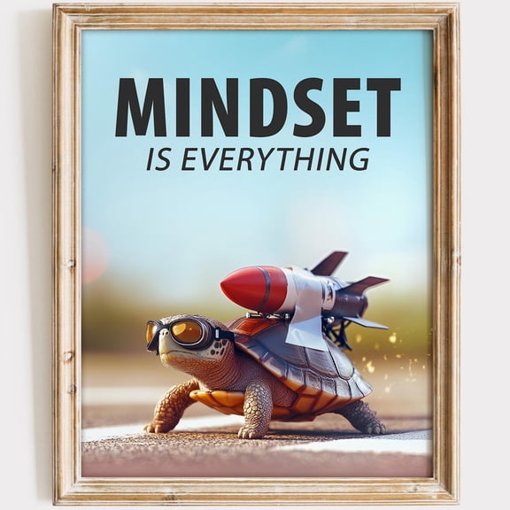 Mindset Is Everything Art Print: Motivational Turtle Wall Decor Poster, Poster Only