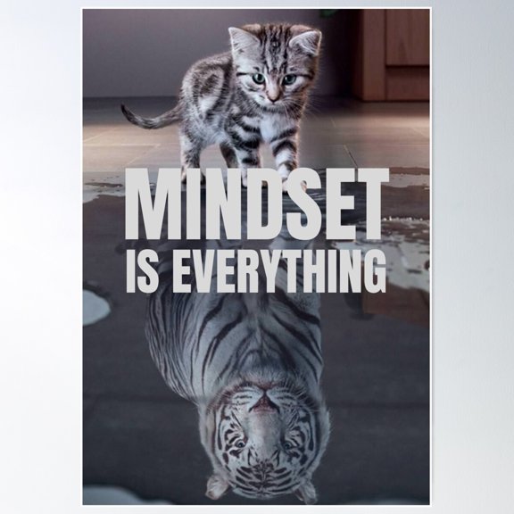 Mindset Is Everything' Life & Cat Motivation Poster Wall Art, Modern Wall Decor For Living Room Bedroom, 12x18 UNFRAMED
