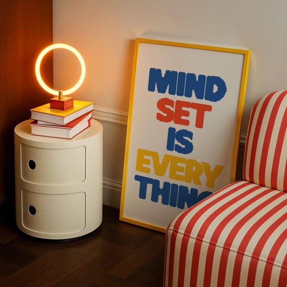 Mindset Is Everything Retro Wall Art Positive Affirmation Inspirational Home Office, Unframed Paper Poster 8x10in