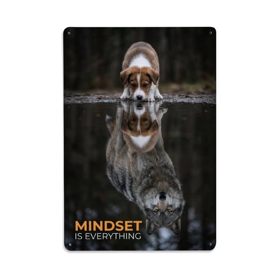 Mindset Is Everything Wolf Animal Motivation Quote Vintage Metal Tin Sign Plaque Wall Decor for Cafe, Club, Garden Metal Poster 8x12Inch
