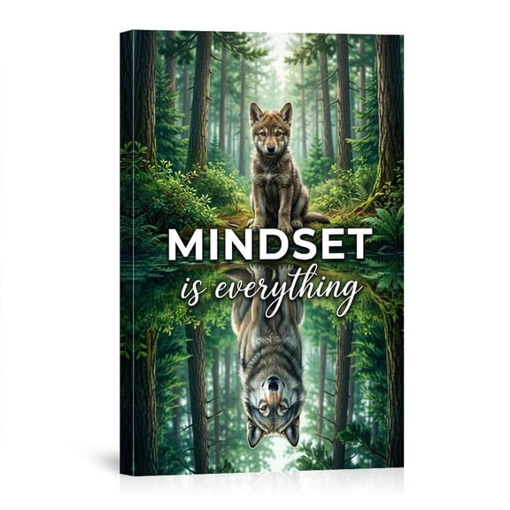 Mindset Is Everything Wolf Reflection Motivational Wildlife For Home Office Bedroom Living Room Canvas