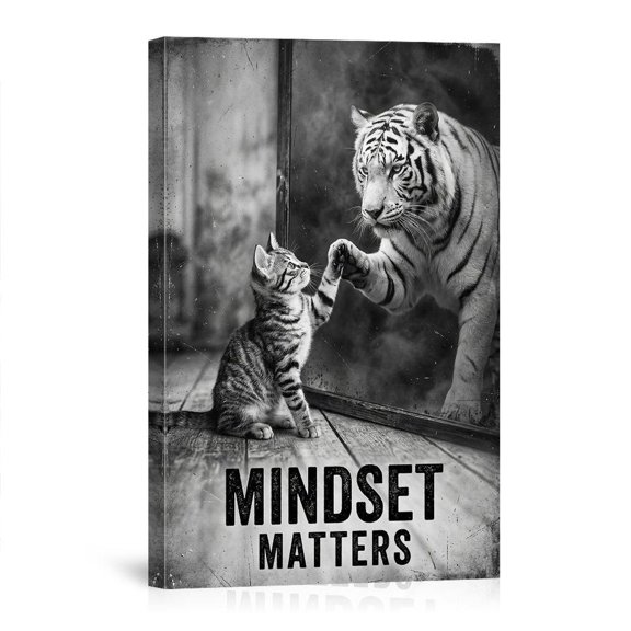 Mindset Matters Cat Tiger Mirror Motivational Inspirational Success Quote For Bedroom Office Gym Canvas