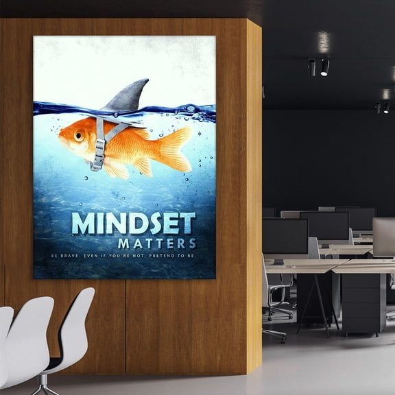 Mindset Matters Motivational Goldfish Shark Fin Poster