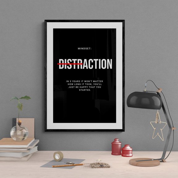 Mindset Motivation Poster: Distraction Quote Wall Art