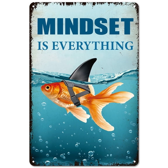 Mindset is Everything Metal Sign Tin Signs Blue Ocean Fish Rectangle Vintage Inspirational Poster