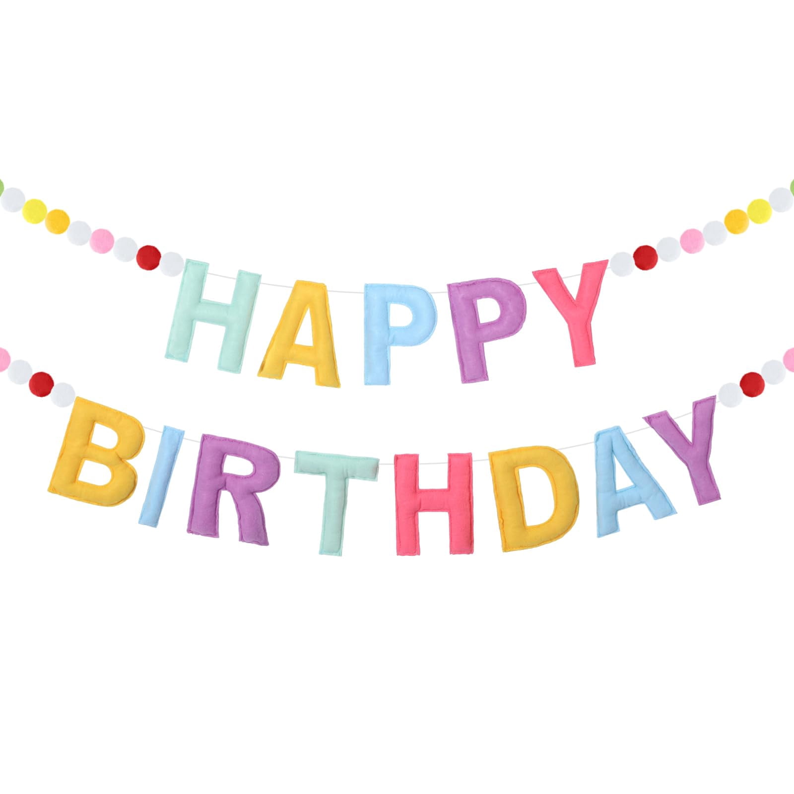 Happy Birthday Banner Set – 5-teilig Mit Glitzer, Filzkugeln & Wimpeln In Macaron-Farben, Ca. 2 M
