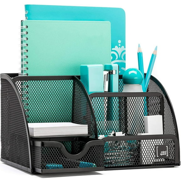 Mindspace Desk Organizer 6 Compartments with Drawer for Office Supplies and Accessories Room Organizers Black