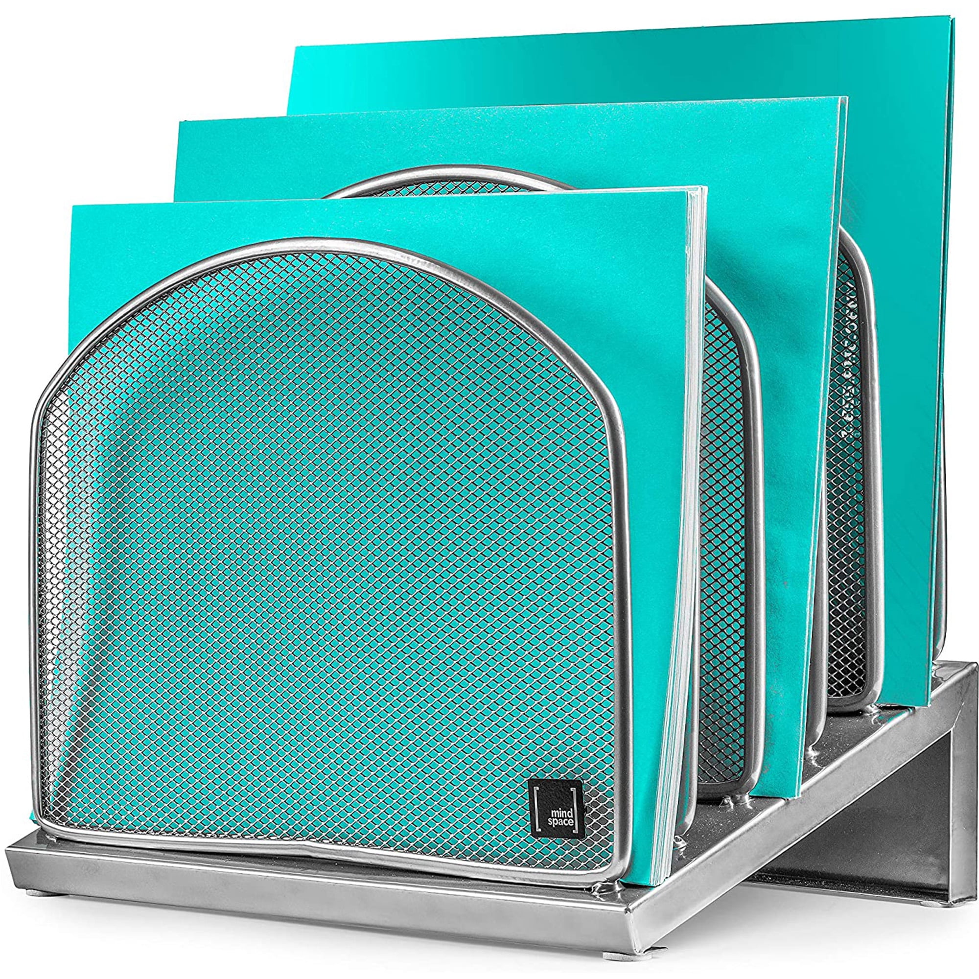 Silver Mesh 5-Compartment Desktop File Organizer