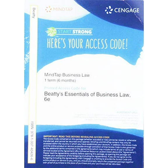 MindTap Business Law, 1 term (6 months) Printed Access Card for Beatty/Samuelson/Abril's Essentials of Business Law, 6th