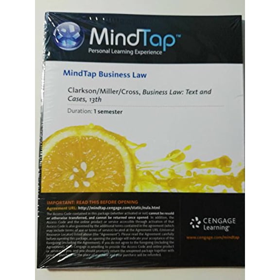 Pre-Owned Mindtap Clarkson/miller/cross Business Law Text and Cases 13th Access Code 1 Semester Paperback