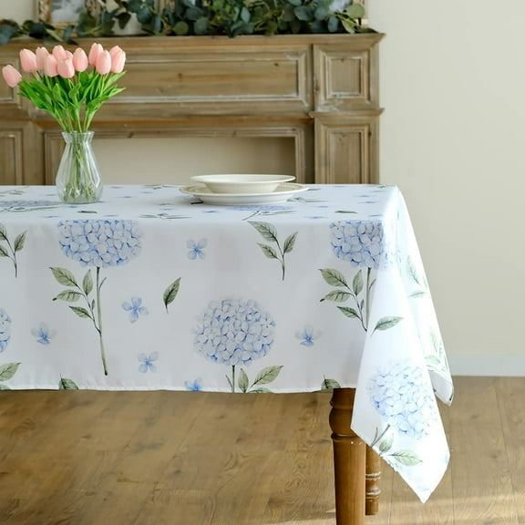 Mindunm Floral Tablecloth 60*84 Inch Rectangle Blue Hydrangea Tablecloths Spring Summer Table Cloth Indoor/Outdoor Seasonal Table Cover for Easter Home Kitchen Dining Parties