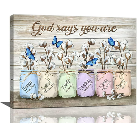 Mindunm God Says You Are Butterfly Floral 12" x 16" Framed Canvas Art Prints