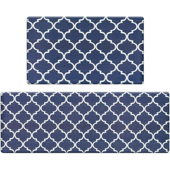 Mindunm Modern Navy Kitchen Mat, 17" x 47" + 17" x 30", Non-Slip (2 Count)