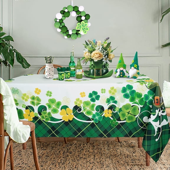 Mindunm St Patricks Day Tablecloth, Shamrock & Plaid Table Cloth, Rectangle Tables 60 x 120, Perfect for Kitchen Dinner,Restaurant,Holiday Picnic