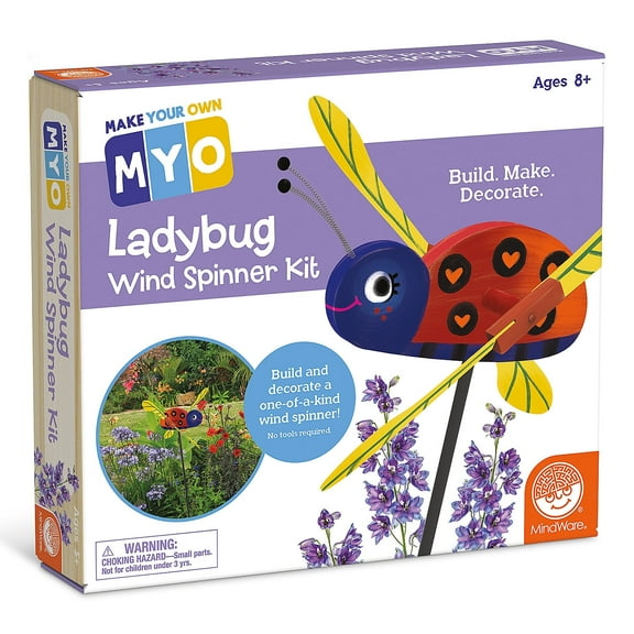 MindWare Make Your Own Ladybug Wind Spinner Wood Craft Kit, Build & Decorate for Ages 8 & Up