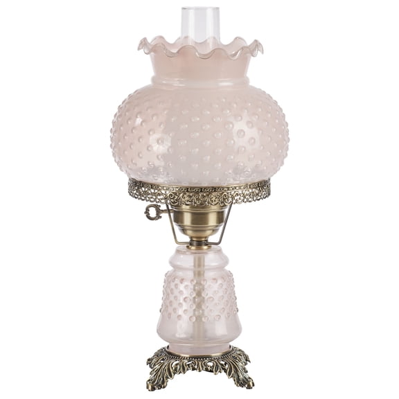 Touch of Class Vintage Hobnail Glass Table Lamp - Pink Shade - Victorian Hurricane Style - 20.5 Inches