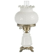 Mindy Hobnail Glass Table Lamp - White Shade - Handcrafted Globe - Blown by Hand - Hurricane Chimney Style - Victorian Lamps for Desk, Bedroom, Living Room - 20.5 Inches High