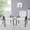 thumbnail image 1 of Mindy Office Leather Executive Guest Chair Reception, Conference Waiting Room Chairs with Padded Arms- Set of 2 White, 1 of 11