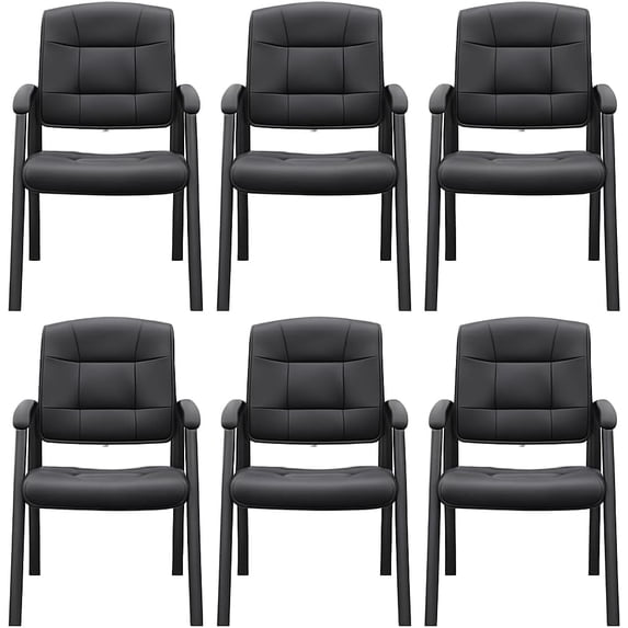 Naomi Home Mindy Office Guest Chair Set of 6, Heavy Duty Leather Executive Waiting Room Chairs, Lobby Reception Chairs with Padded Arm Rest, Side Chair, Conference Room Chairs Set of 6 -Black