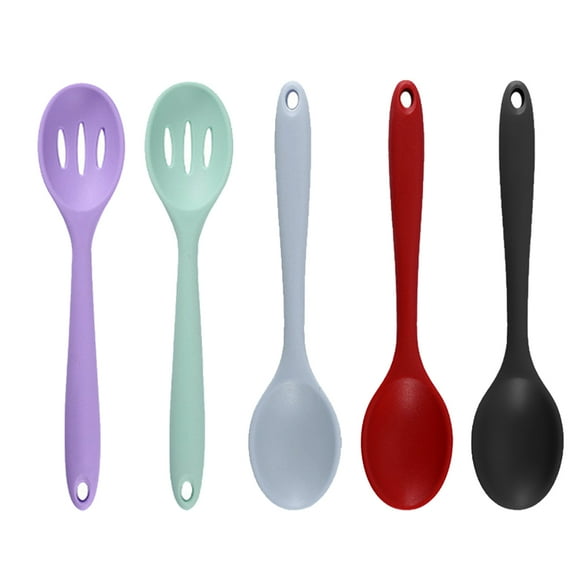 MindyLLL 5 Pcs Large Silicone Mixing Spoon Set, 10.63-inch Non-Stick Cooking Utensils with 3 Solid & 2 Slotted Spoons - Heat Resistant & Dishwasher Safe for Baking, Frying, Serving