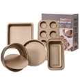 thumbnail image 1 of MindyLLL 5-Piece Golden Baking Set | Non-Stick Carbon Steel Cookie Sheet, Pizza Pan, Loaf Pan, Square Pan & Muffin Tin | Oven to Table Serveware, 1 of 5