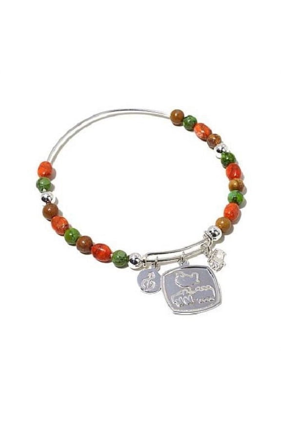 Multi Gem Stone Woodstock Solid Sterling Silver Bangle Bracelet