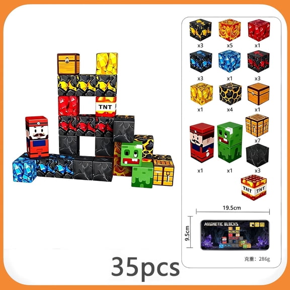 Mine Magnetic Blocks 35 PCS, Kids Cube Building Toy, Educational & Creative Travel Set