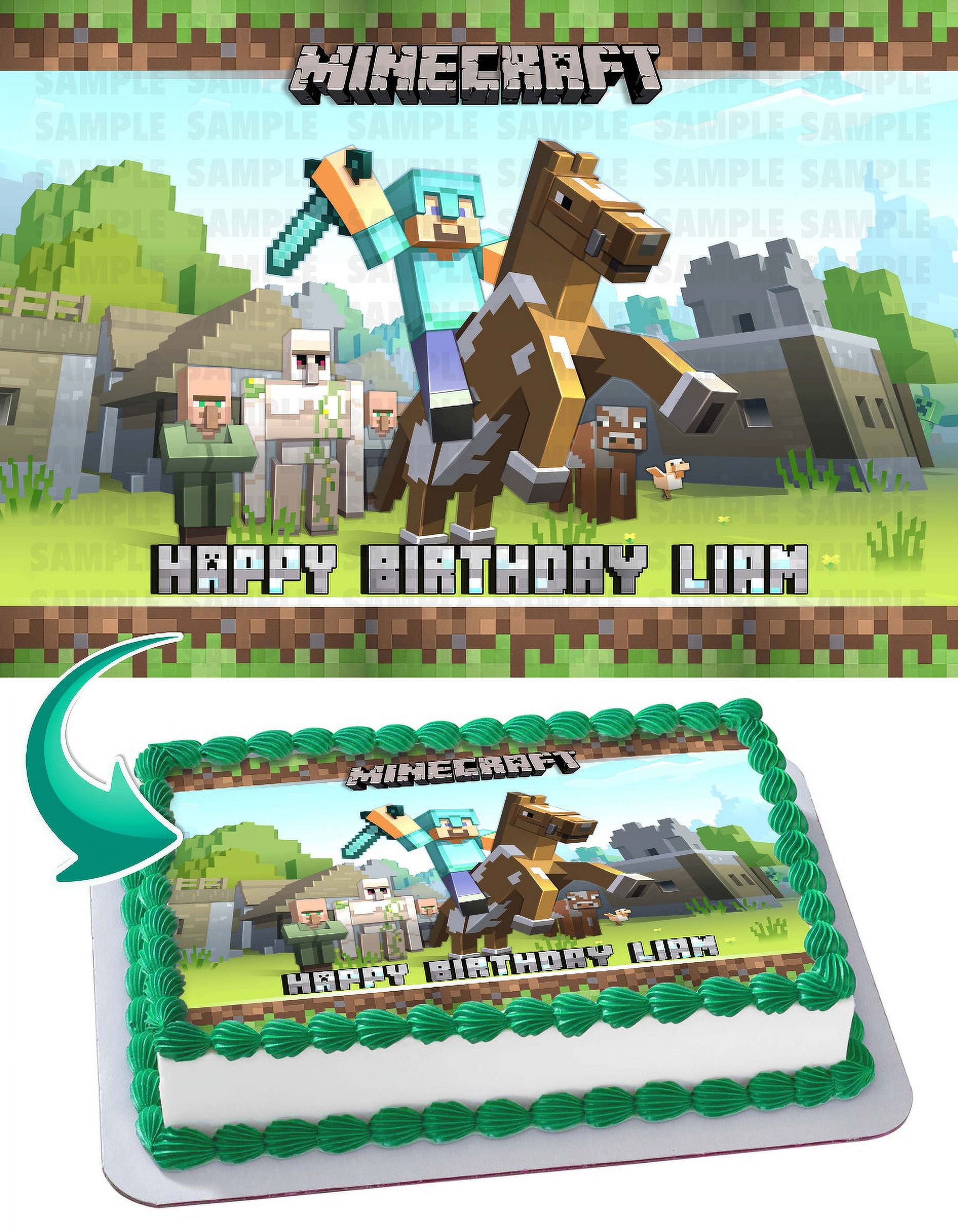 Mine Pixel Craft Edible Image Cake Topper Personalized Birthday Sheet ...