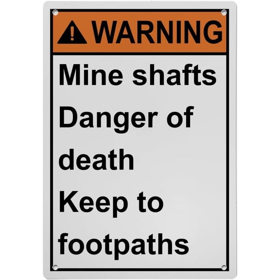 Mine Shafts Sign - Danger of Death Keep to Footpaths, Industrial Caution Warning Sign 8"x12" UV Resistant for Indoor Outdoor Workplace
