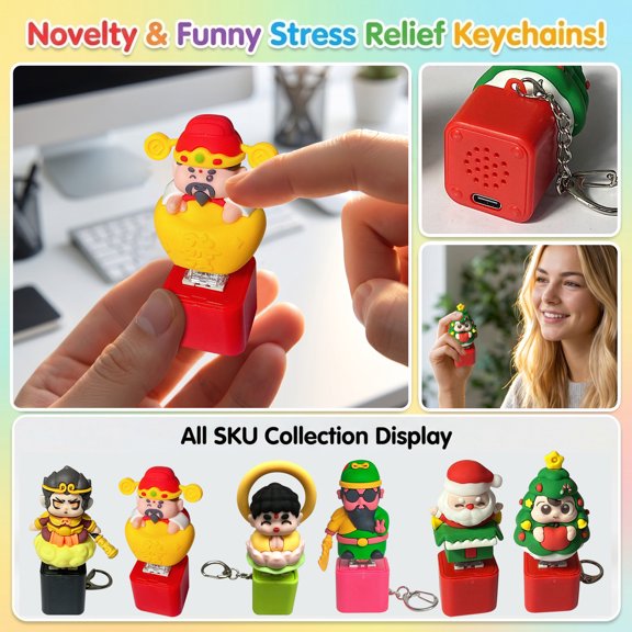 Mine Sound Button Keychain, Rechargeable Fidget Button Keychain with Real Sound LED Light, Funny Panic Button Keychain Gift for Adults，Style8