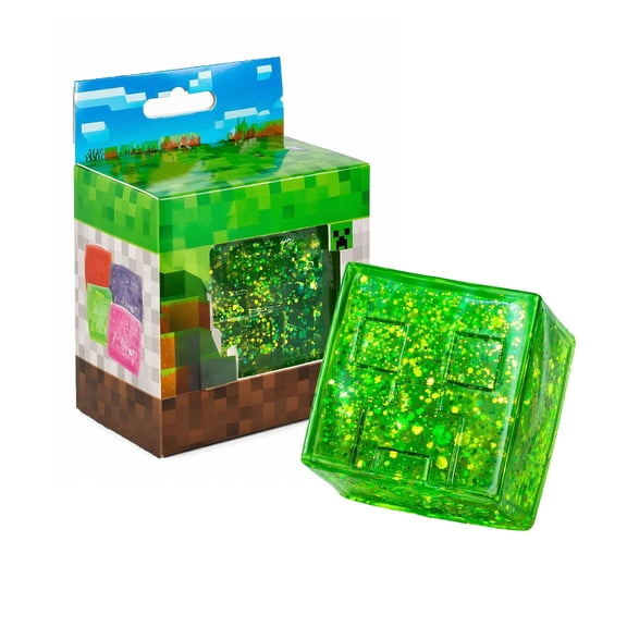 Mine-craf Gels Squeeze Cube, Green Slow-Flow Glitter Stress Sensory Toys, Soft Slow Rising Stress Toys Collectable Gift for Fans & Themed Parties Favor
